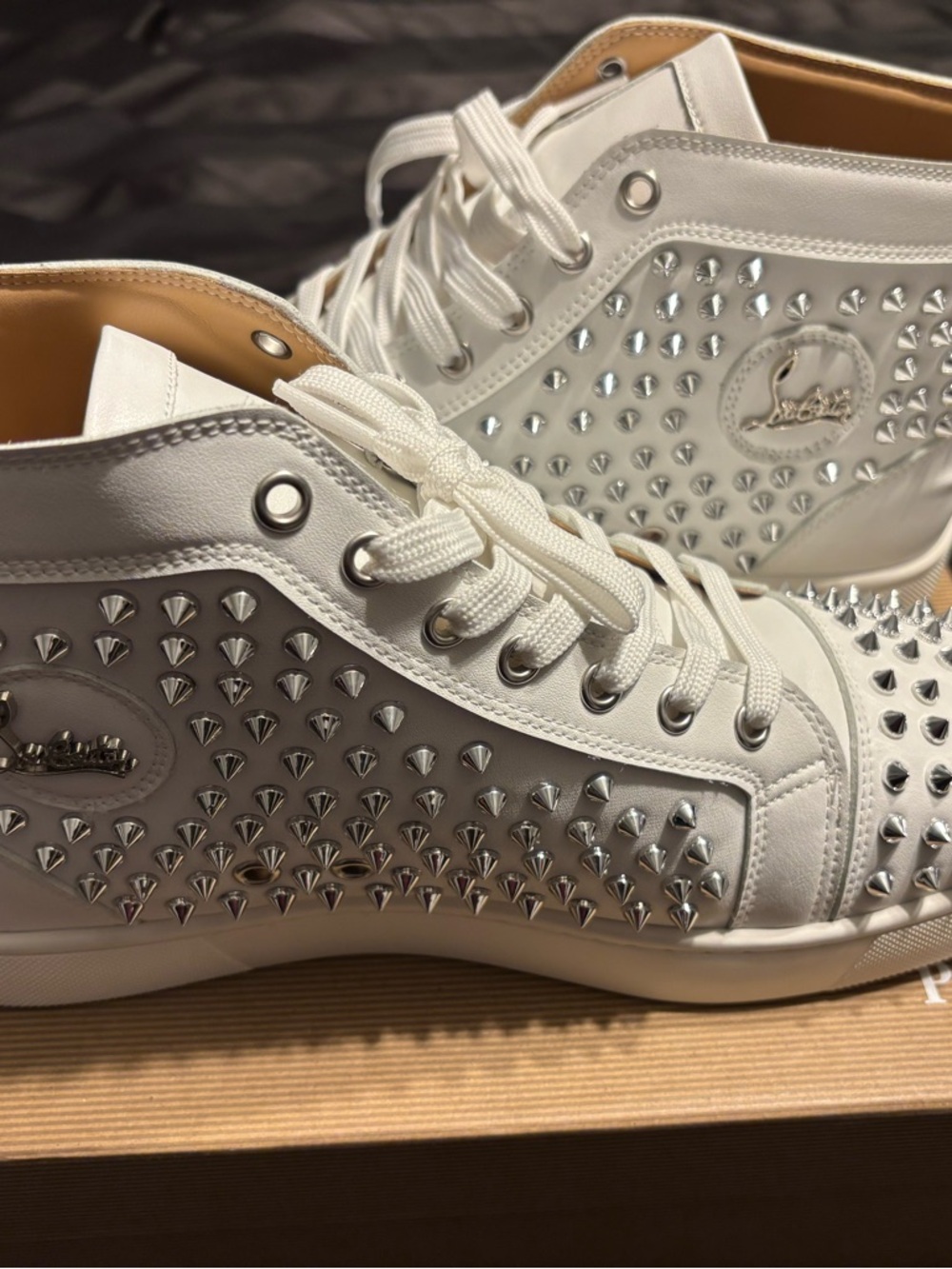 White High-Top Spike-Embellished Sneakers